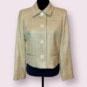 Lauren Ralph Lauren Silk Tweed Blazer Cropped Shrunken Tan Size 10 Petite